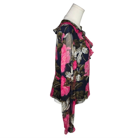 Anne Klein Y2K Vintage 100% Silk Floral Wrap Blouse – Sheer & Feminine Size 12 - Picture 6 of 15